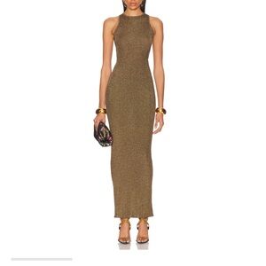 Saint Laurent Green Ribbed Halter Maxi Dress